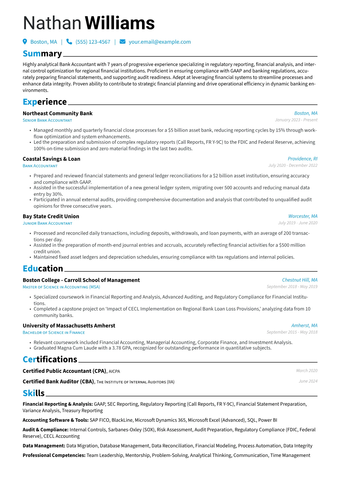 Bank Accountant resume example, Regional Bank Accountant, page 1