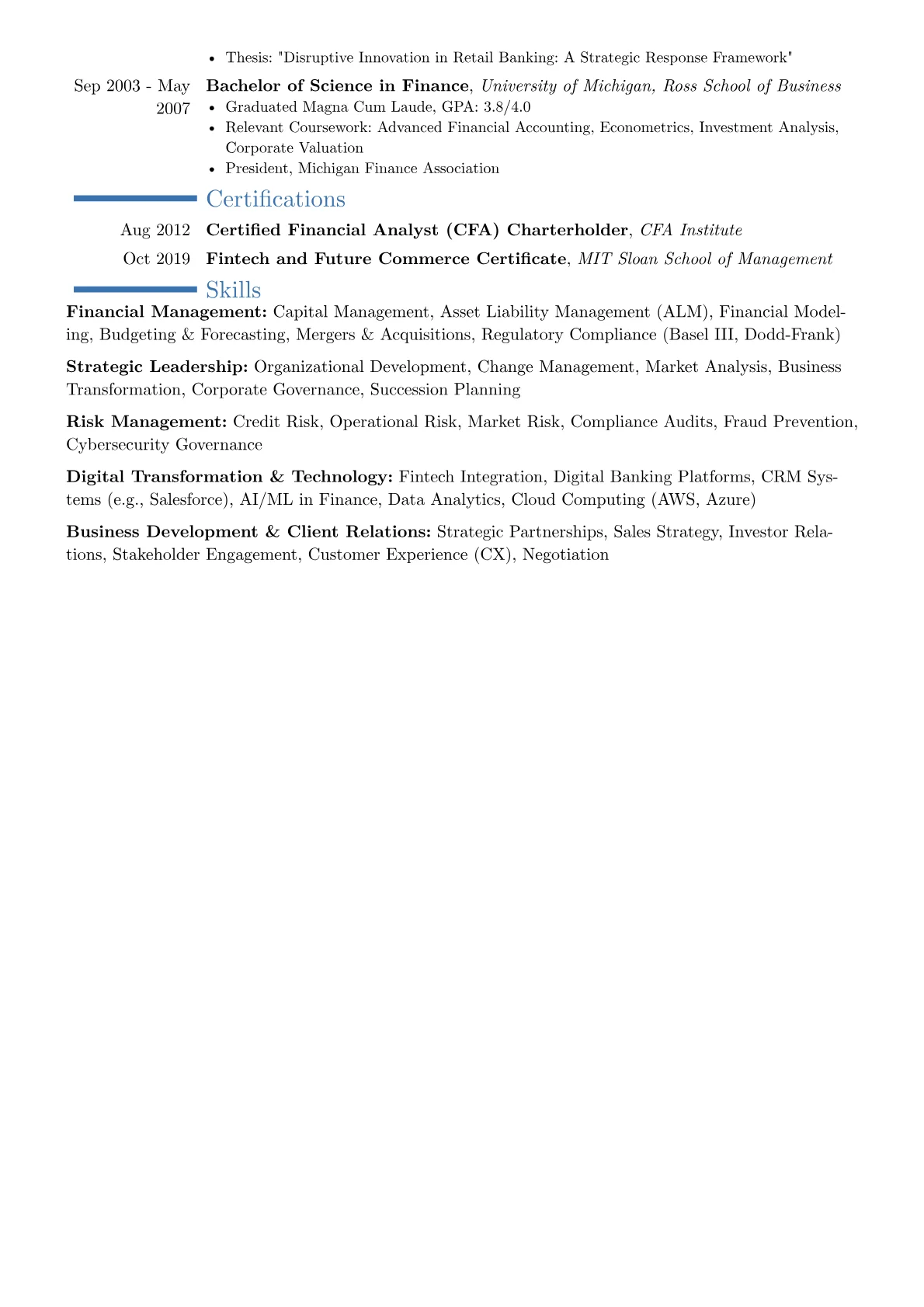 Bank President resume example, Career changer, page 2