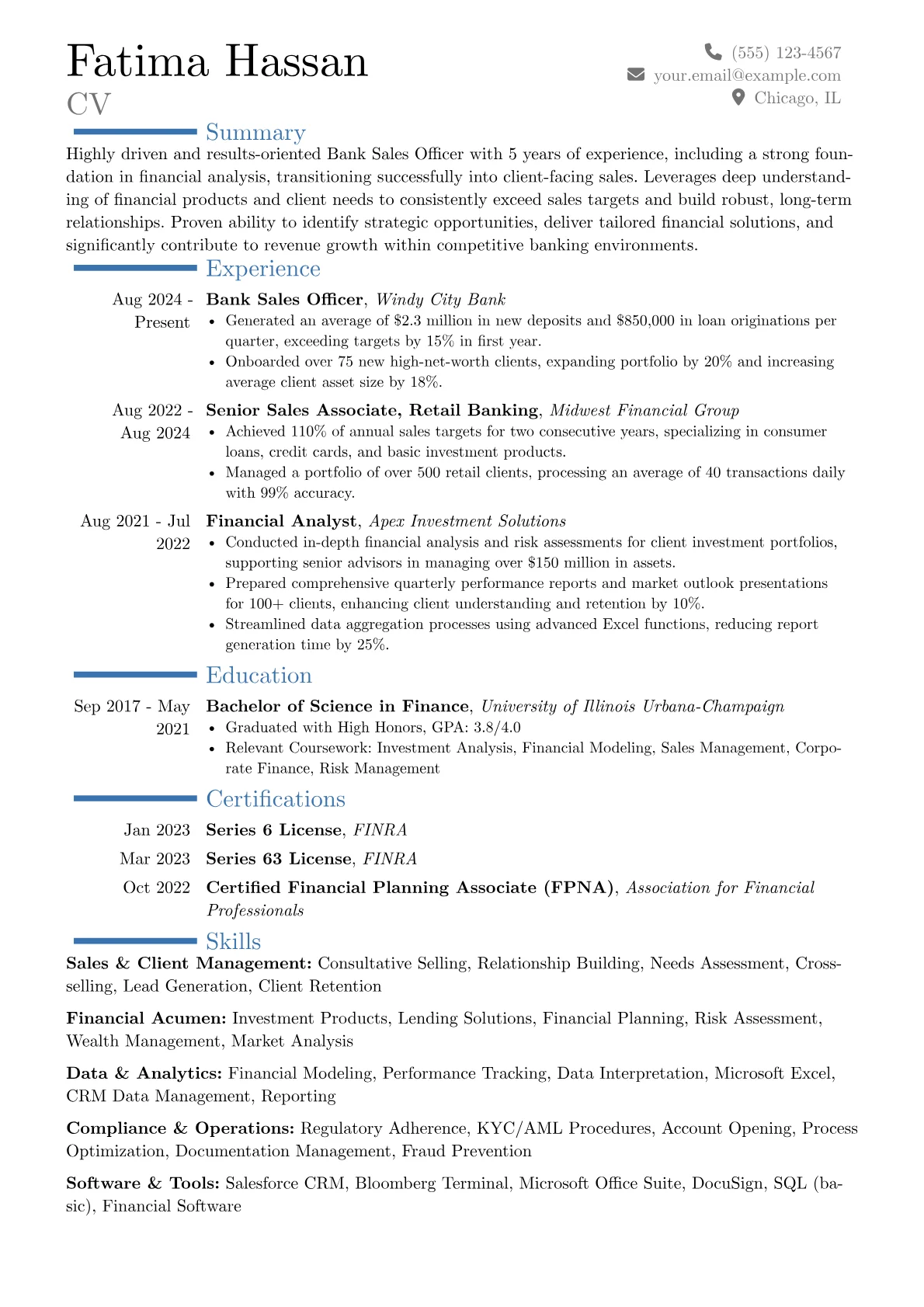 Bank Sales Officer resume example, Career changer, page 1