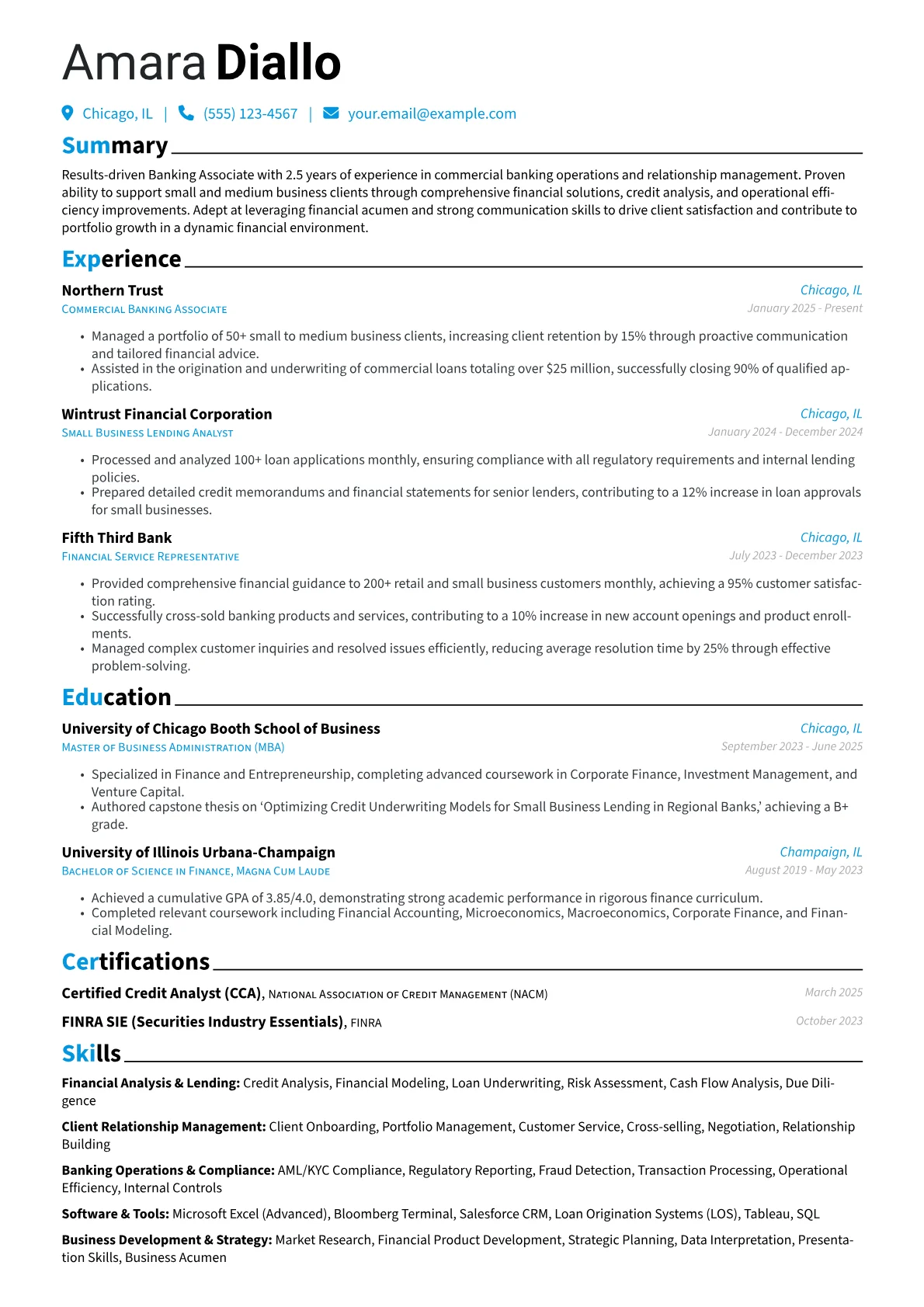 Banking Associate resume example, Entry, page 1