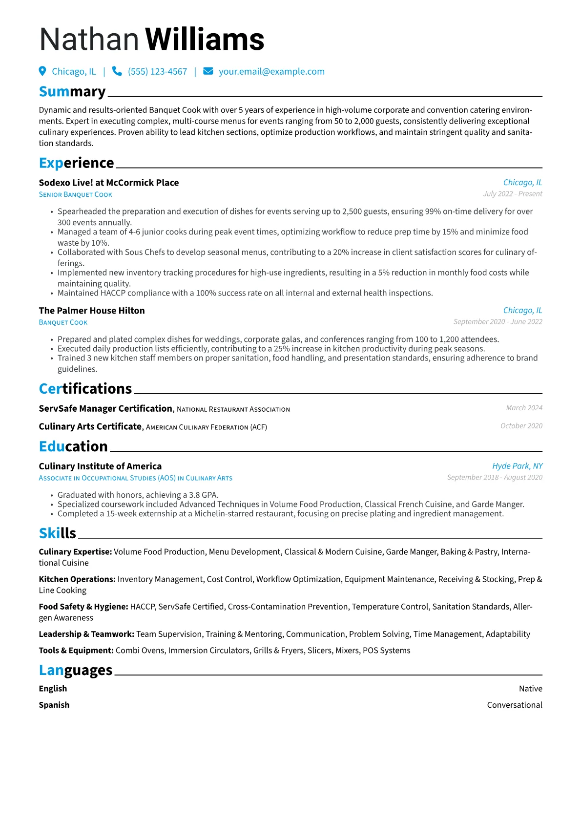 Banquet Cook resume example, Culinary Expertise, page 1