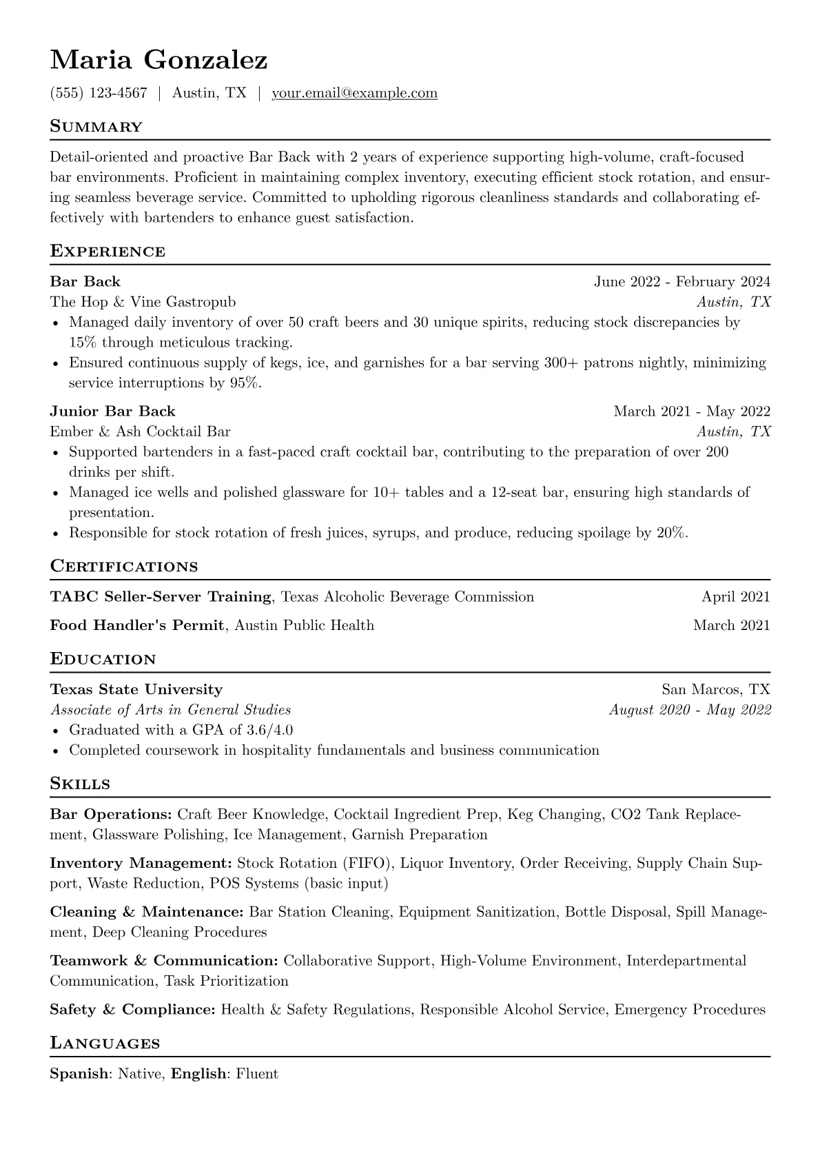 Bar Operations version - Page 1