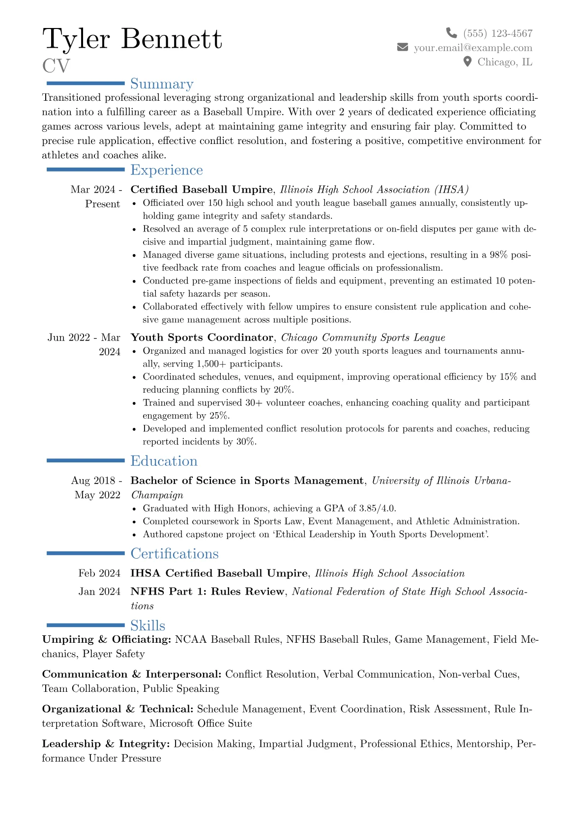 Baseball Umpire resume example, Career changer, page 1