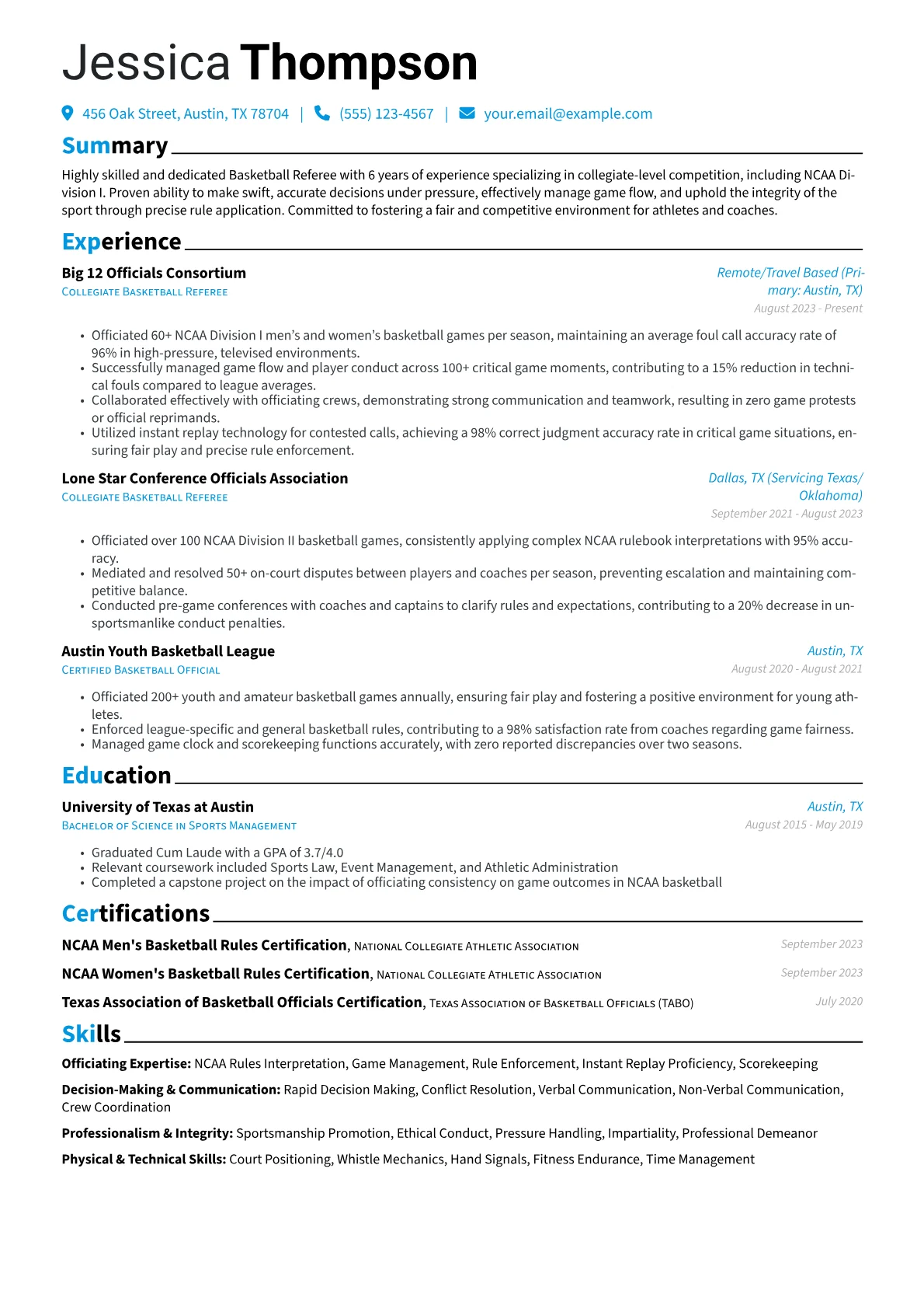 Basketball Referee resume example, Collegiate Specialist, page 1