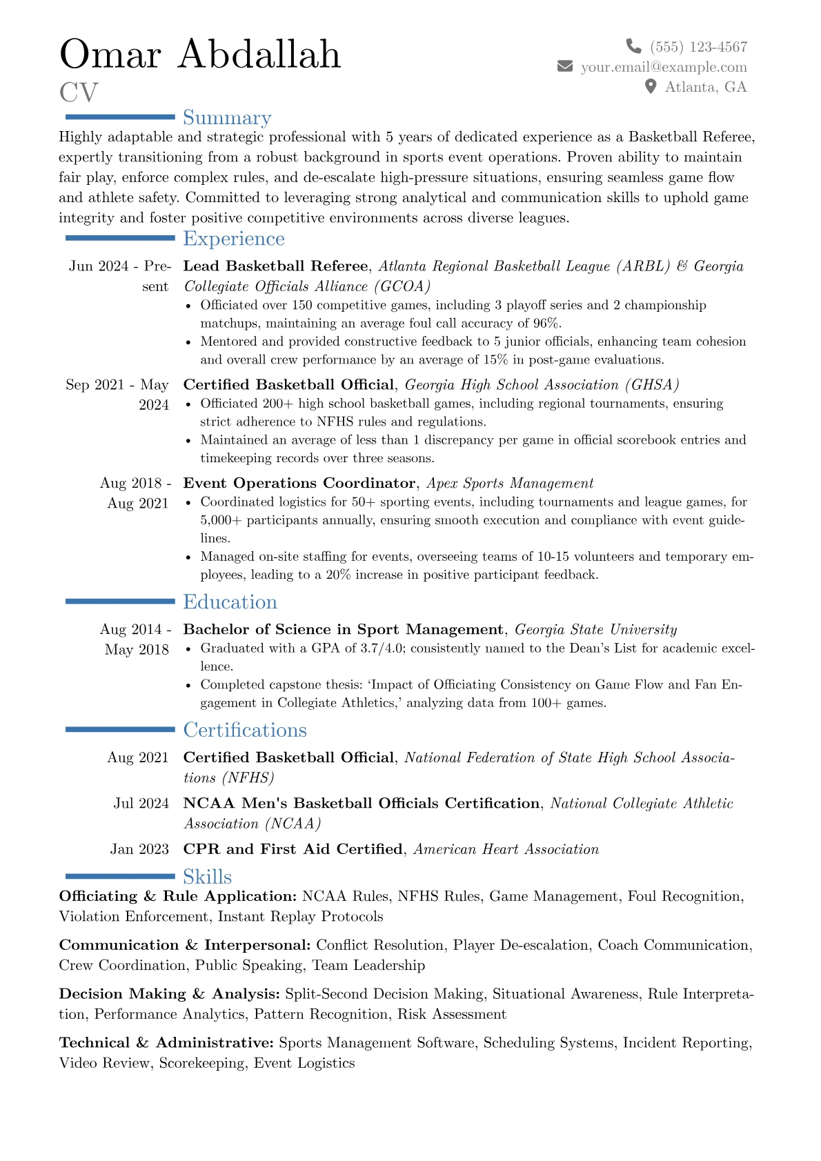 Basketball Referee resume example, Career changer, page 1