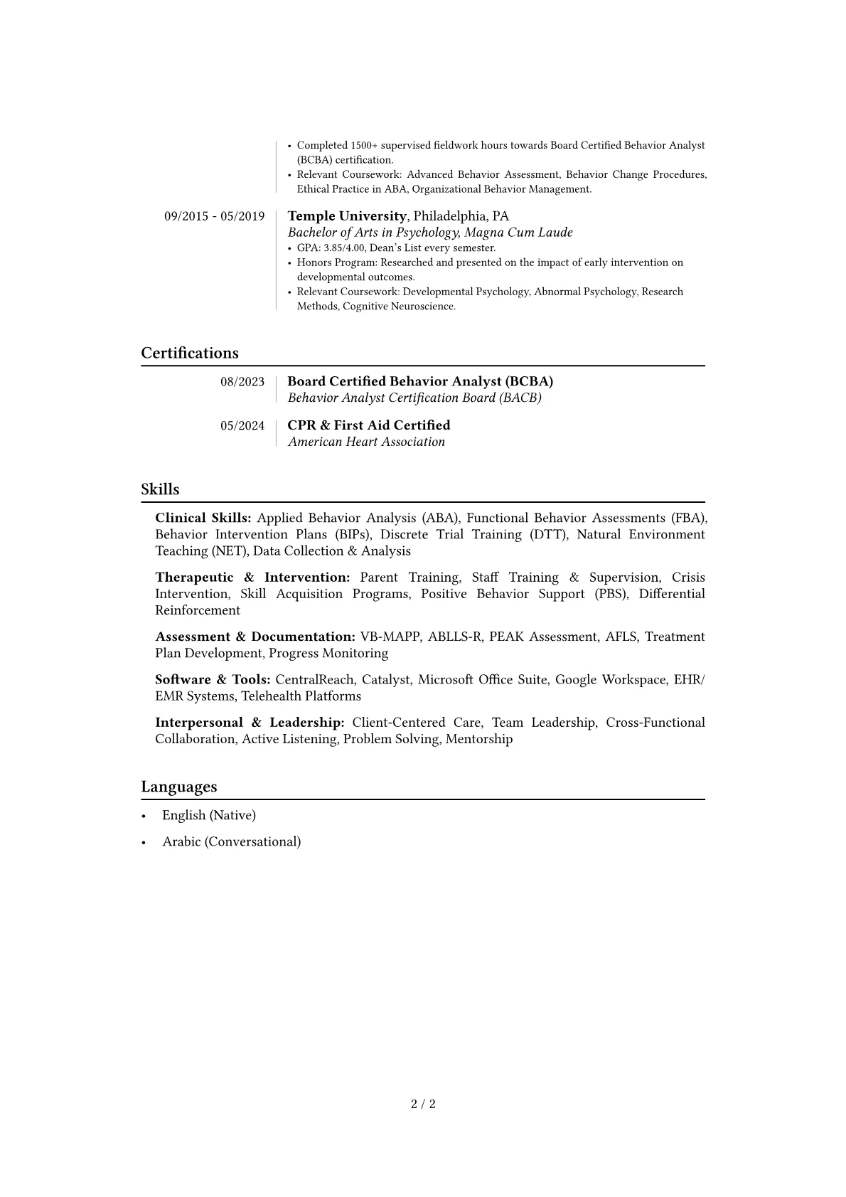 Behavior Specialist resume example, Career changer, page 2
