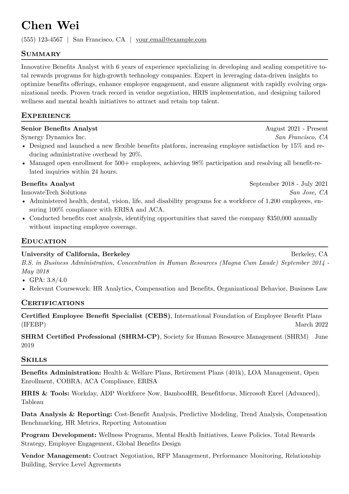 Benefits Analyst version - Page 1