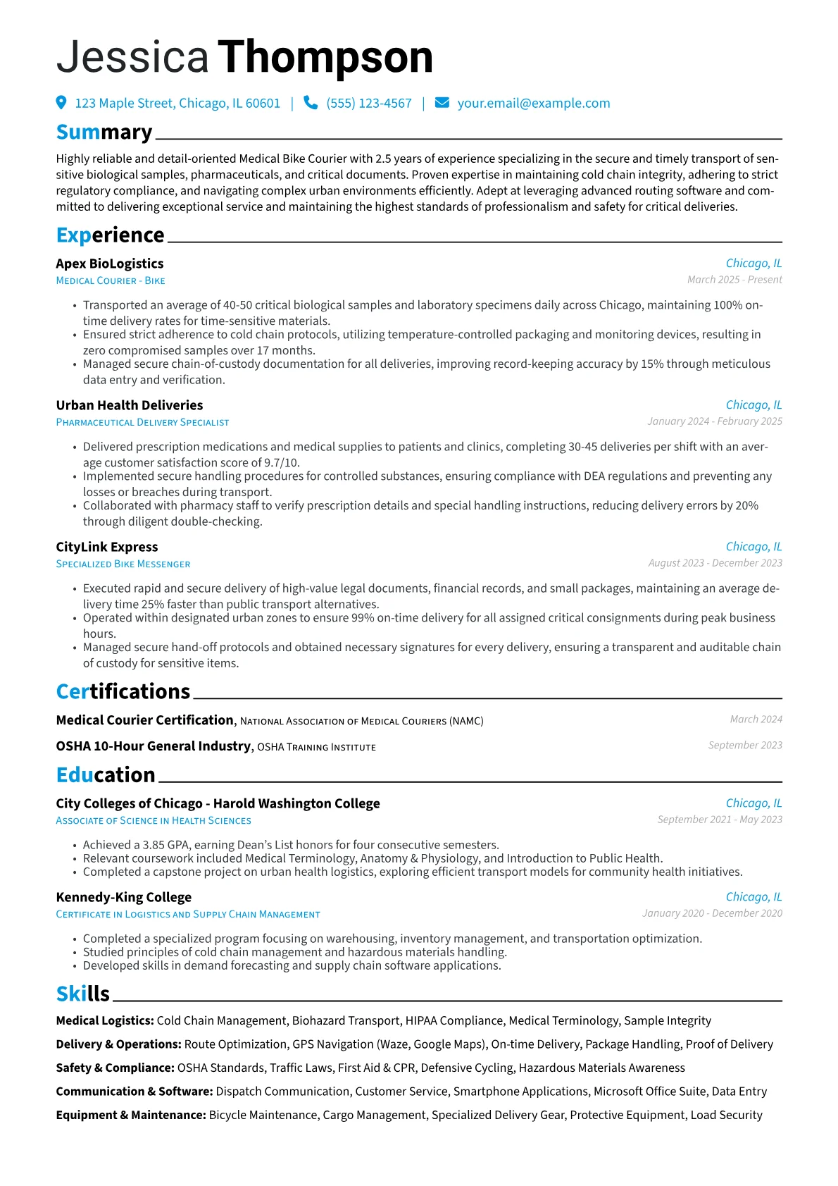 Bike Rider resume example, Medical & Pharmaceutical, page 1