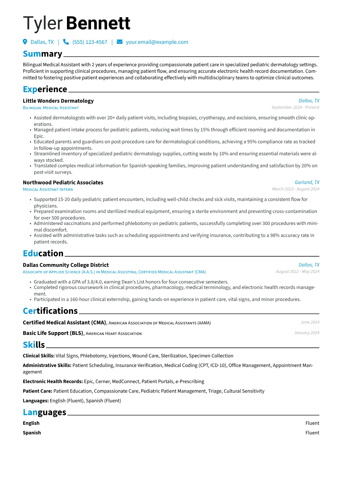 Bilingual Medical Assistant resume example, Bilingual Medical, page 1