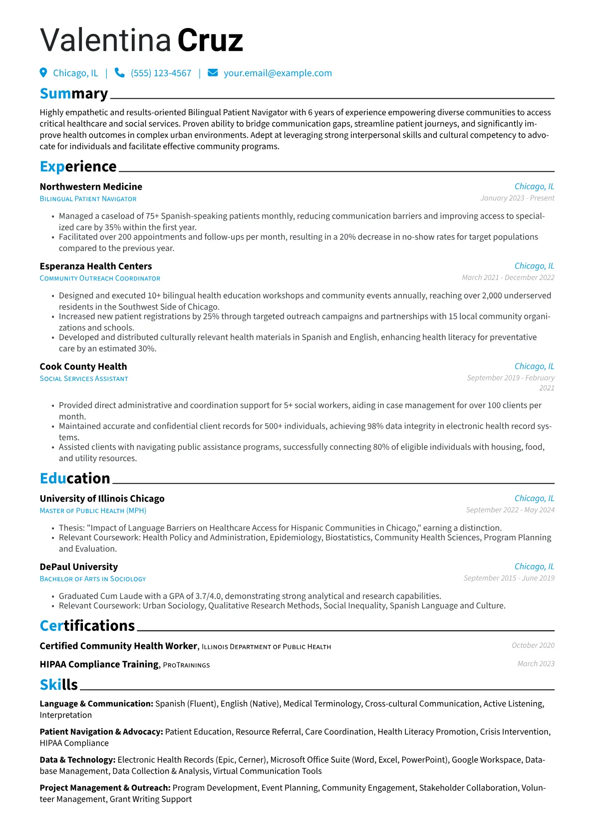 Bilingual resume example, Bilingual Community Health, page 1