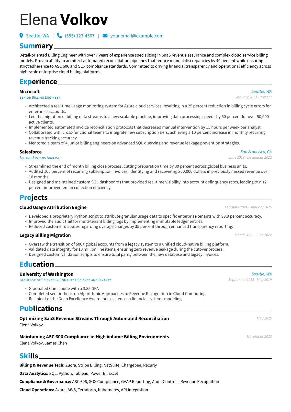 Billing Engineer resume example, SaaS Revenue Systems, page 1