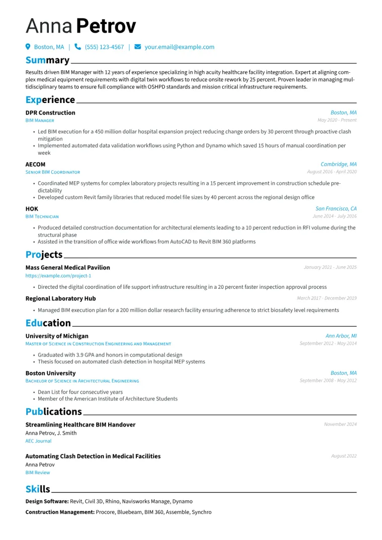 BIM Manager Resume Examples + Free Template (2026)