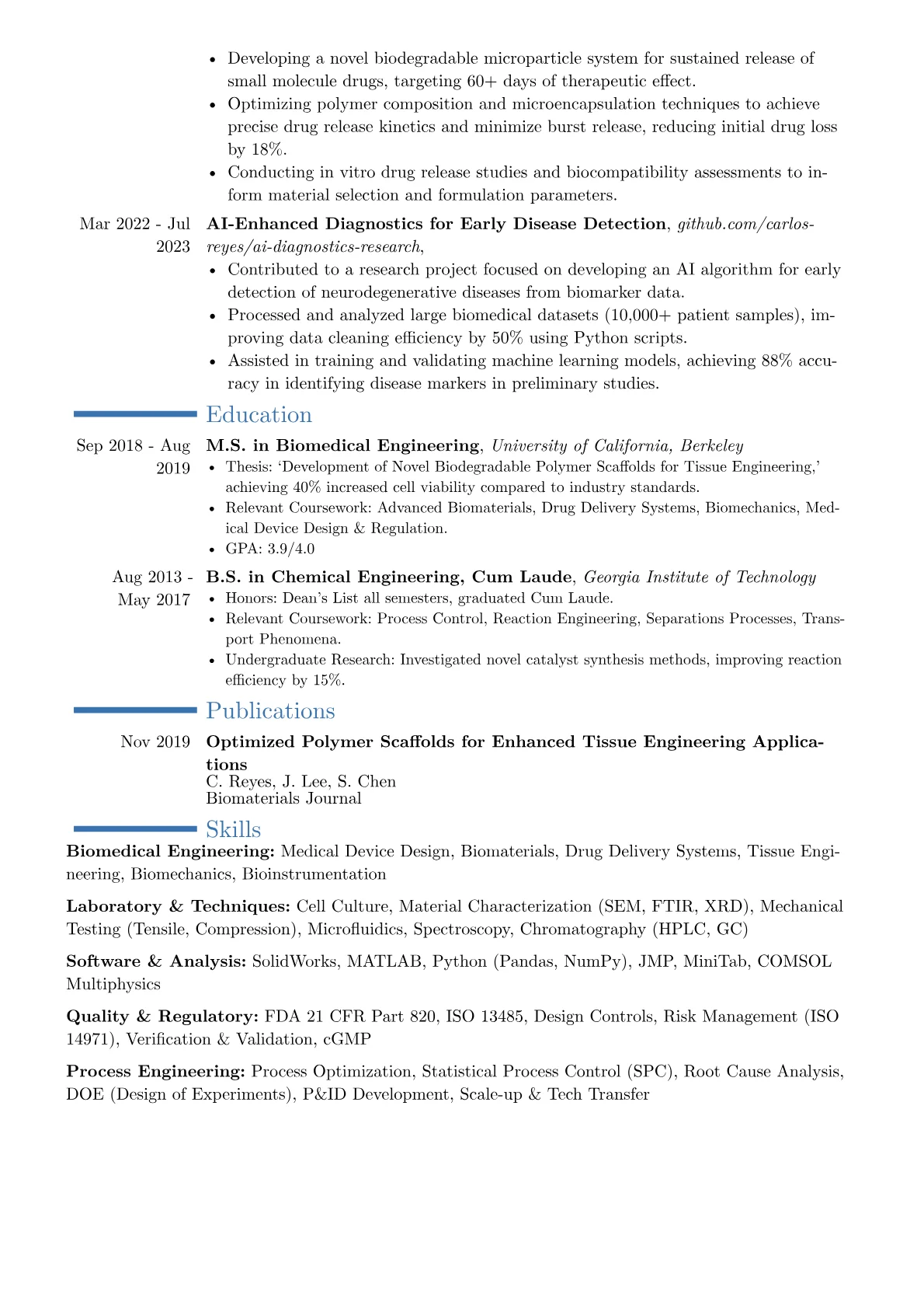 Bioengineer resume example, Career changer, page 2