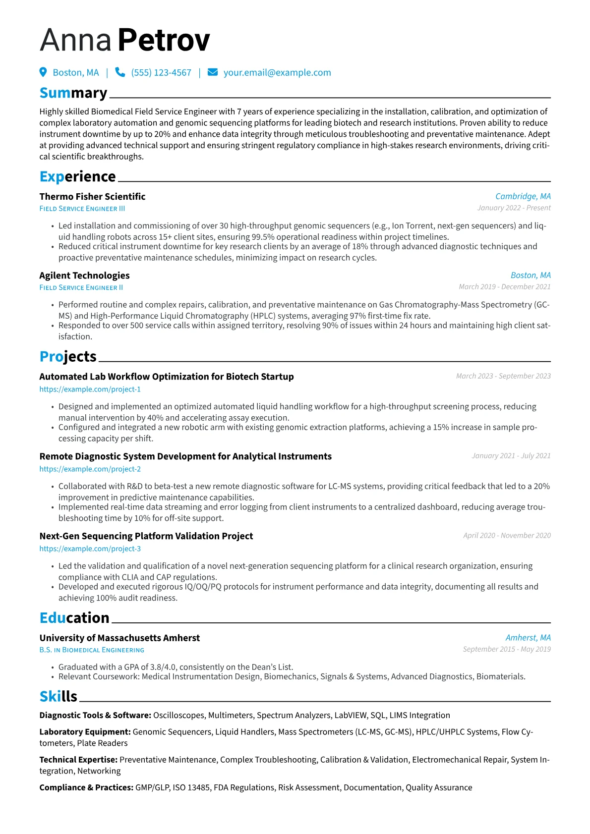 Biomedical Field Service Engineer resume example, Biomedical Field Service, page 1