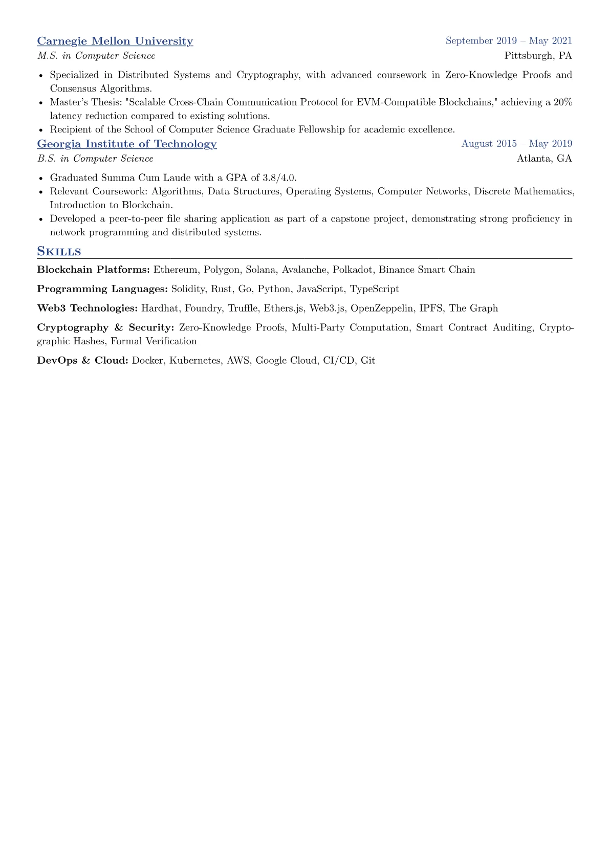 Blockchain Engineer resume example, DeFi & Cross-Chain, page 2