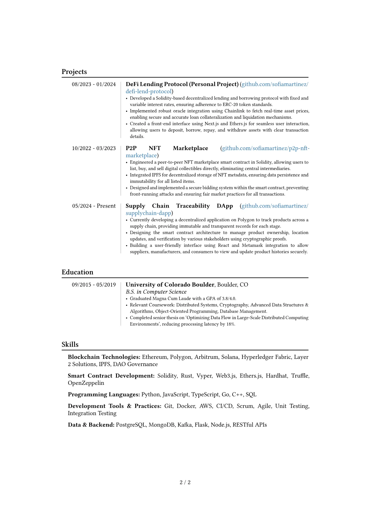 Blockchain Engineer resume example, Career changer, page 2