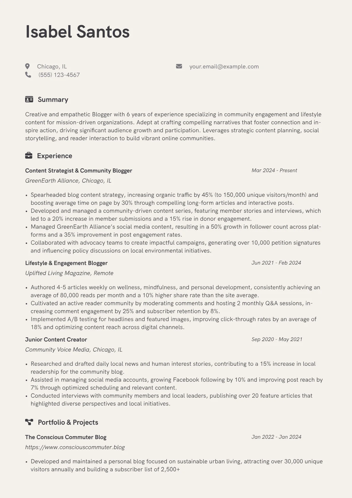 Blogger resume example, Blogger - Community, page 1