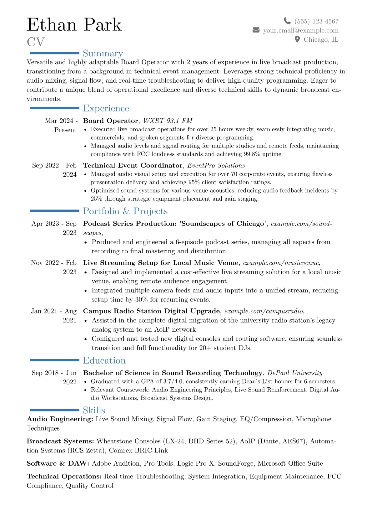 Board Operator resume example, Career changer, page 1