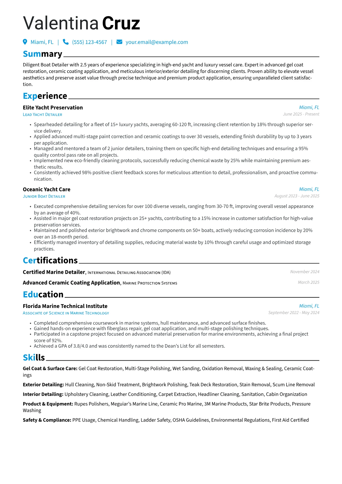 Boat Detailer resume example, Luxury Yacht & High-End, page 1