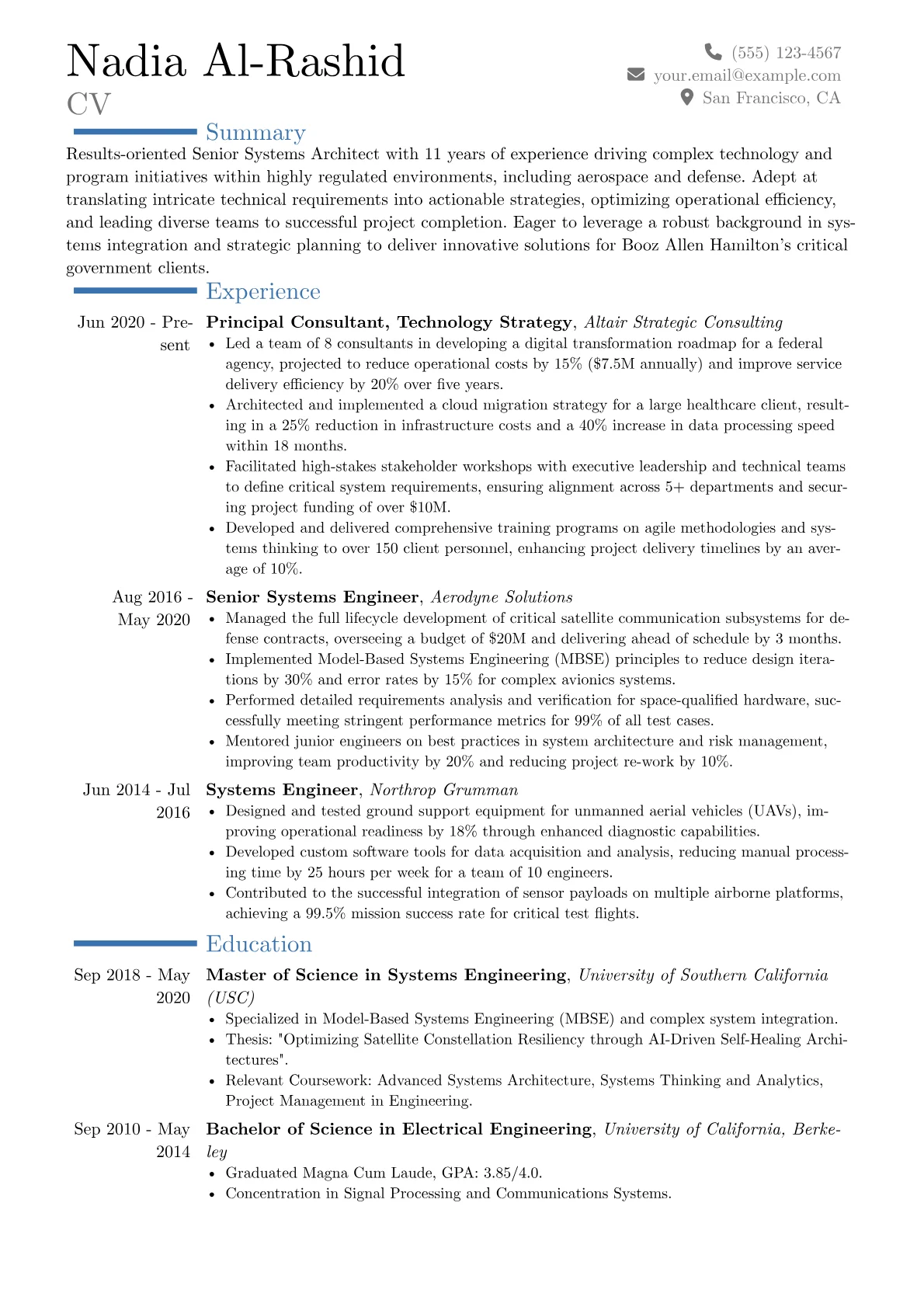 Booz Allen Hamilton resume example, Career changer, page 1