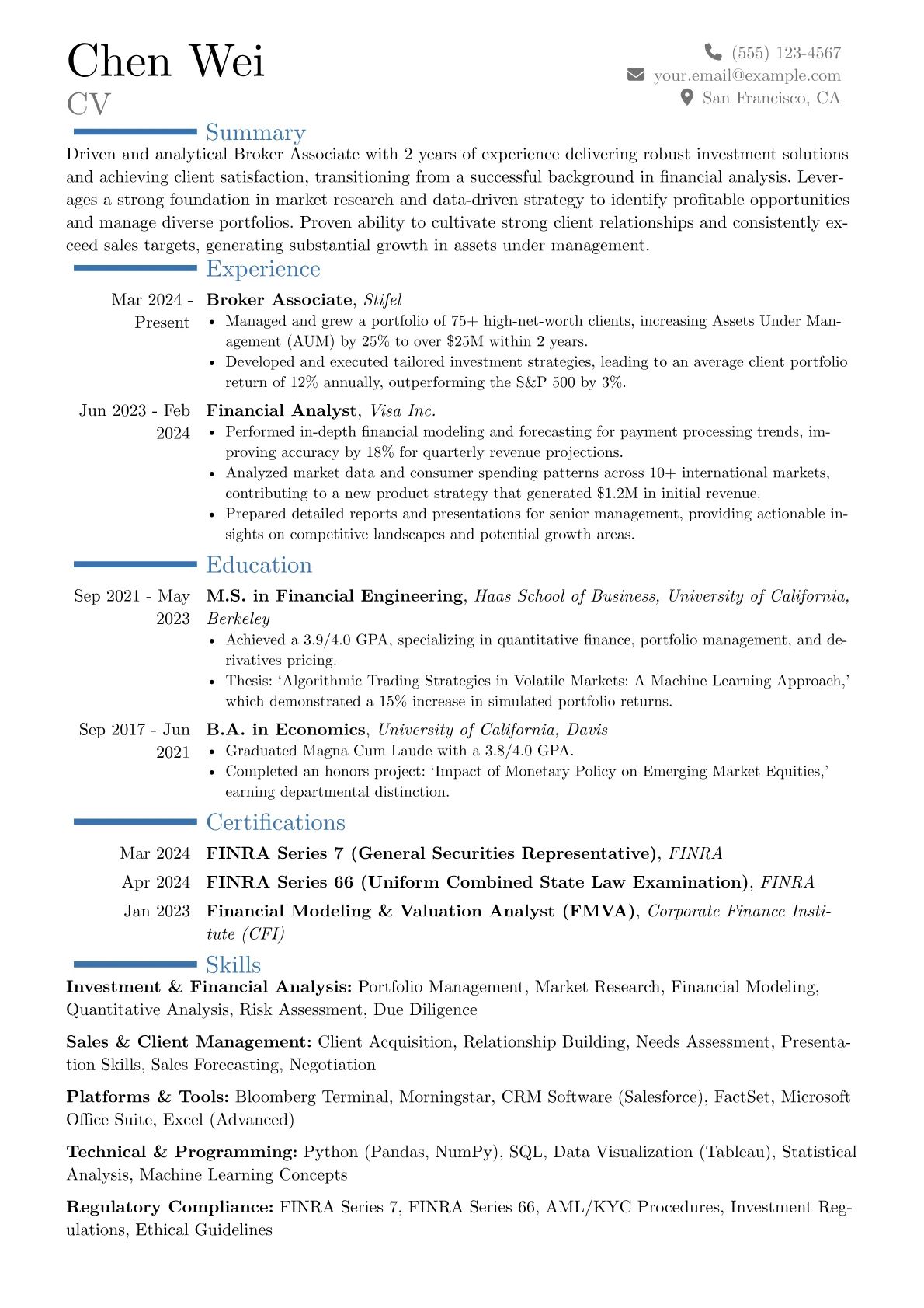 Broker Associate resume example, Career changer, page 1