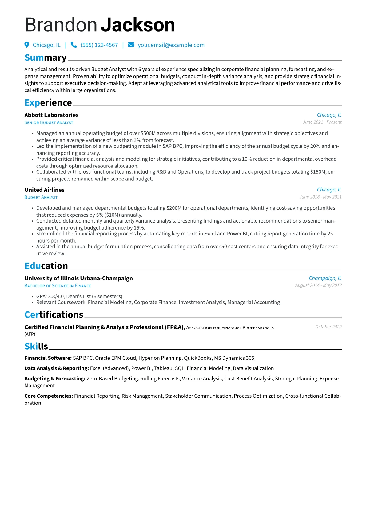 Corporate Budget Analyst version - Page 1