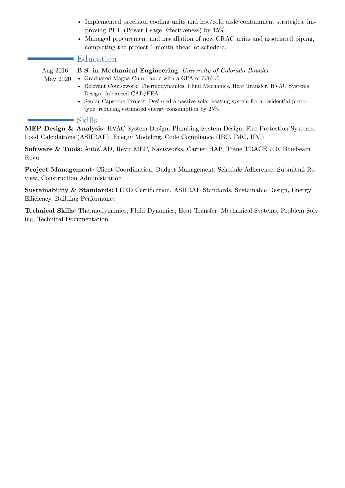 Building Services Engineer resume example, Career changer, page 2