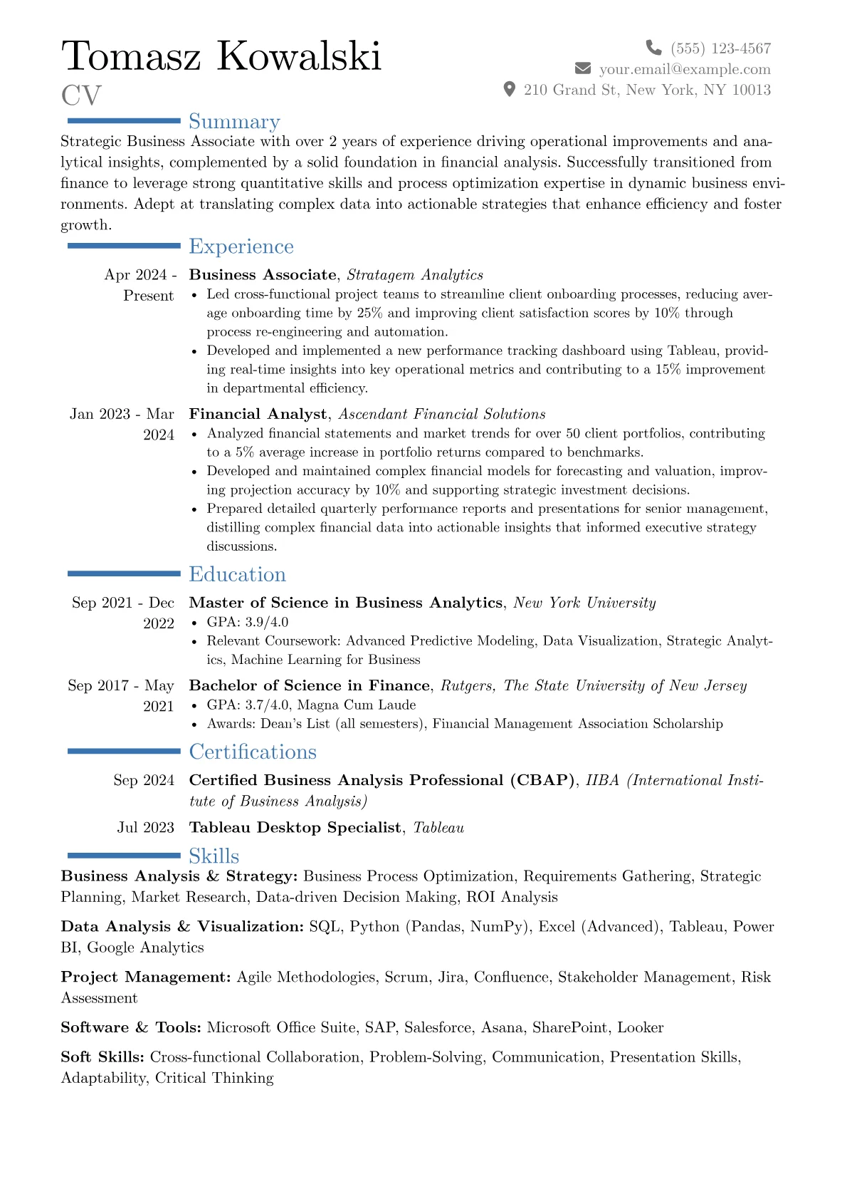 Business Associate resume example, Career changer, page 1