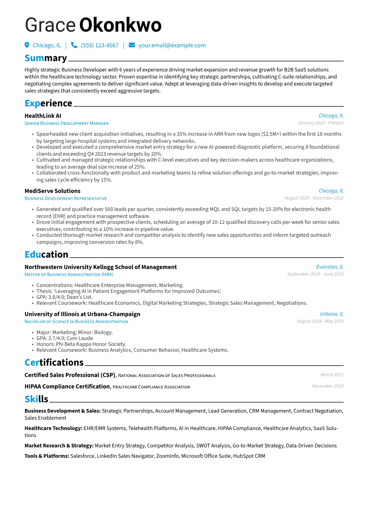 Business Developer resume example, Business Development, page 1