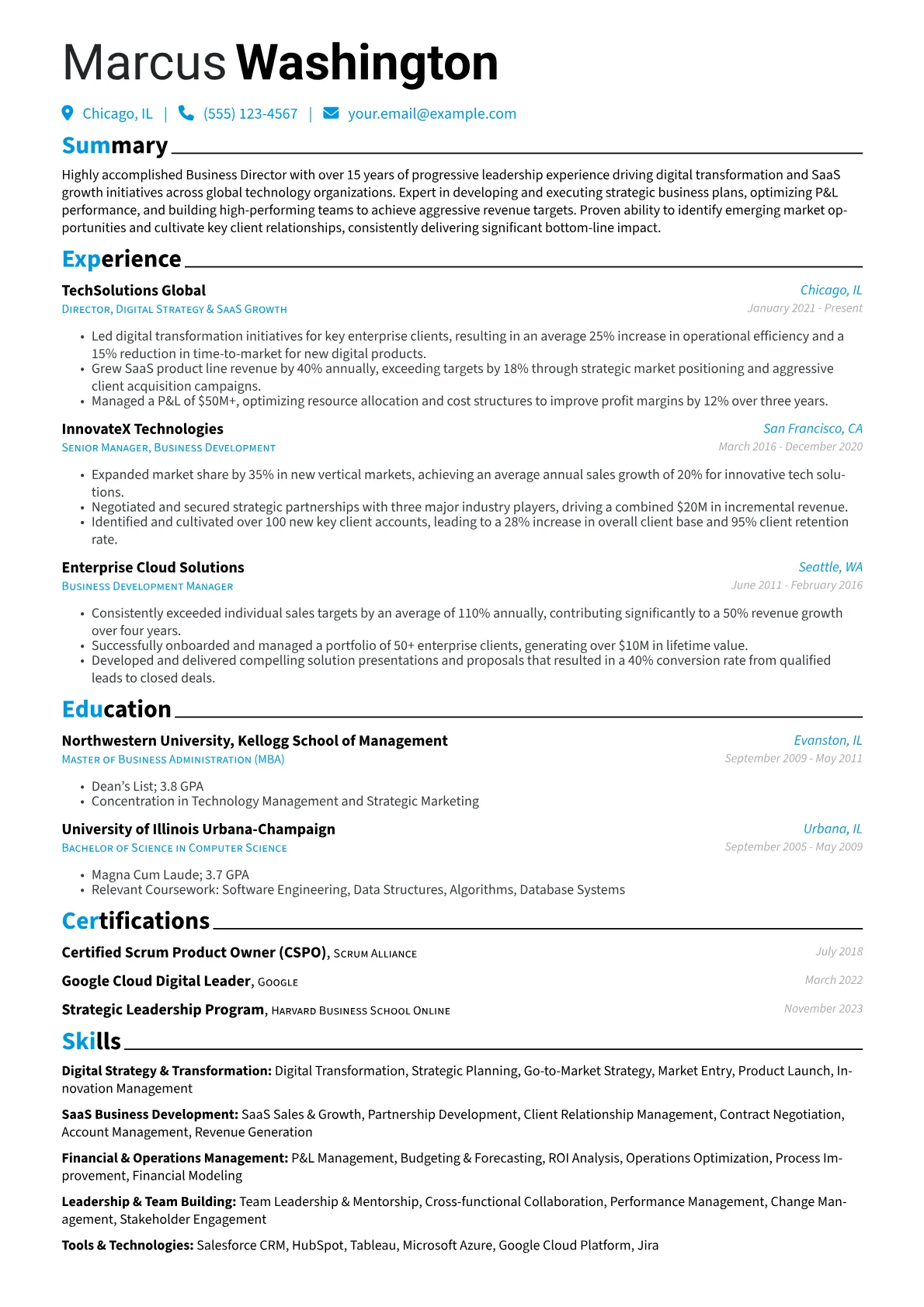 Business Director resume example, Digital Transformation, page 1