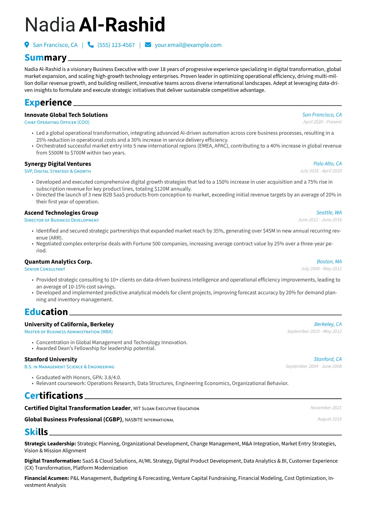 Business Executive resume example, Executive Resume - Digital, page 1
