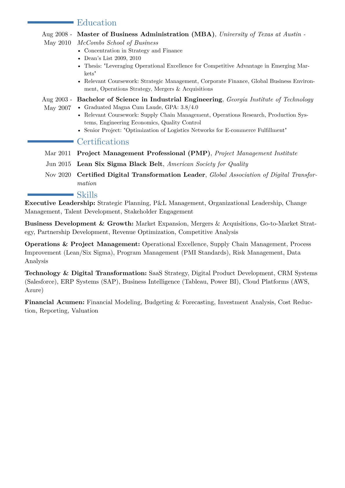 Business Executive resume example, Career changer, page 2