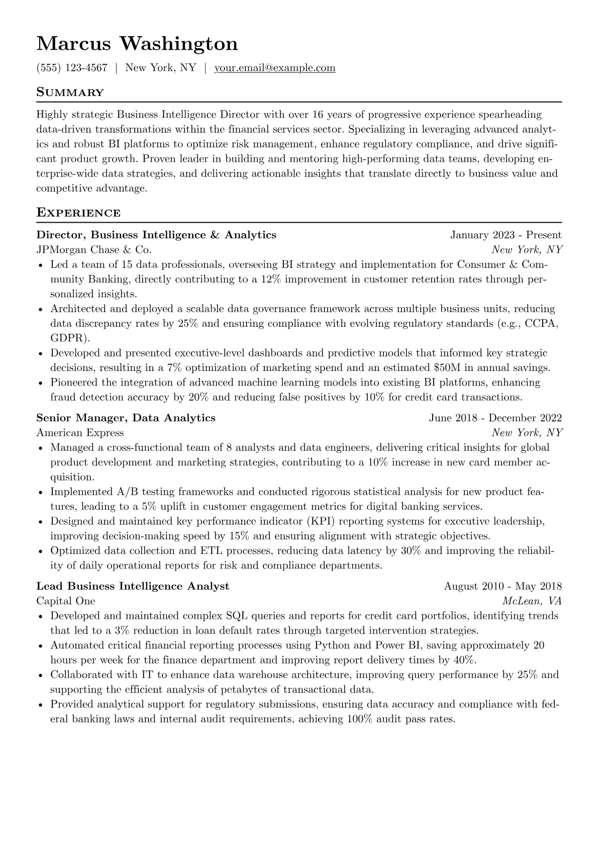 Business Intelligence Director resume example, Data Warehousing & ETL, page 1