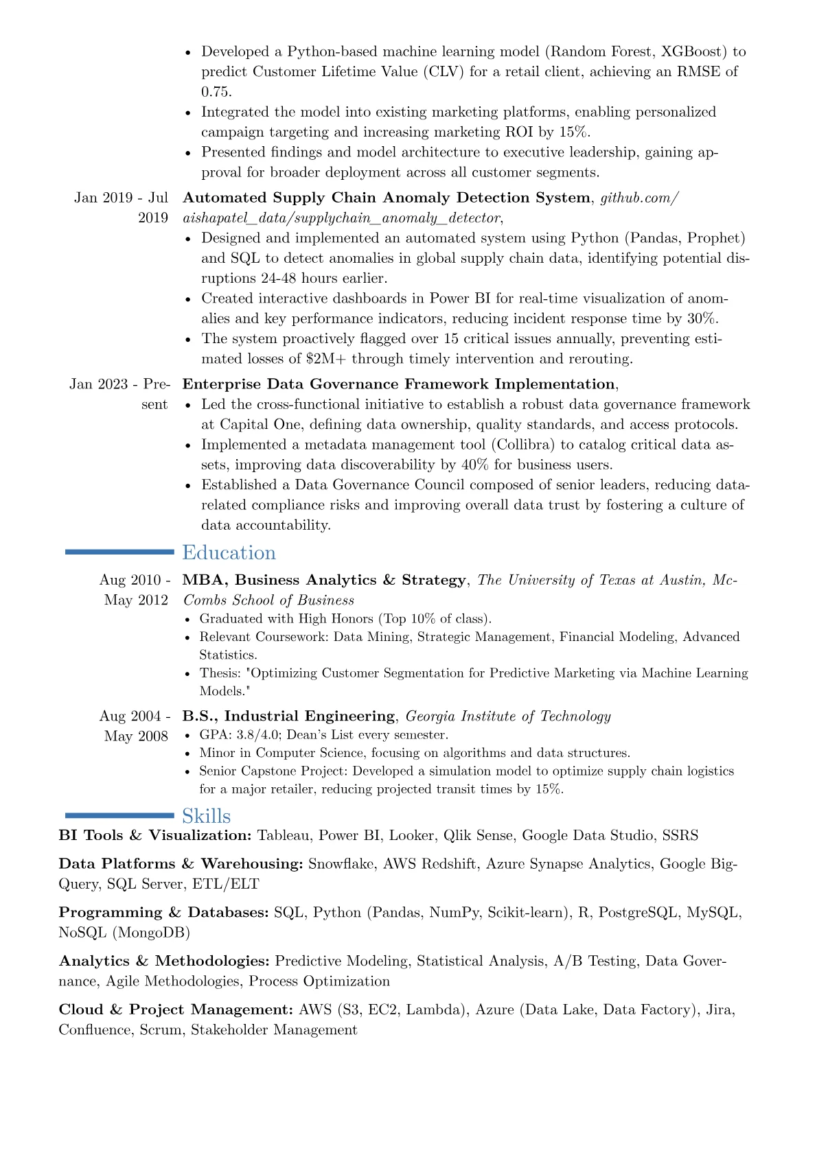 Business Intelligence Director resume example, Career changer, page 2