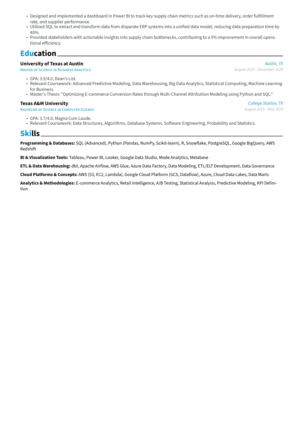 Business Intelligence Engineer resume example, Programming & Databases, page 2