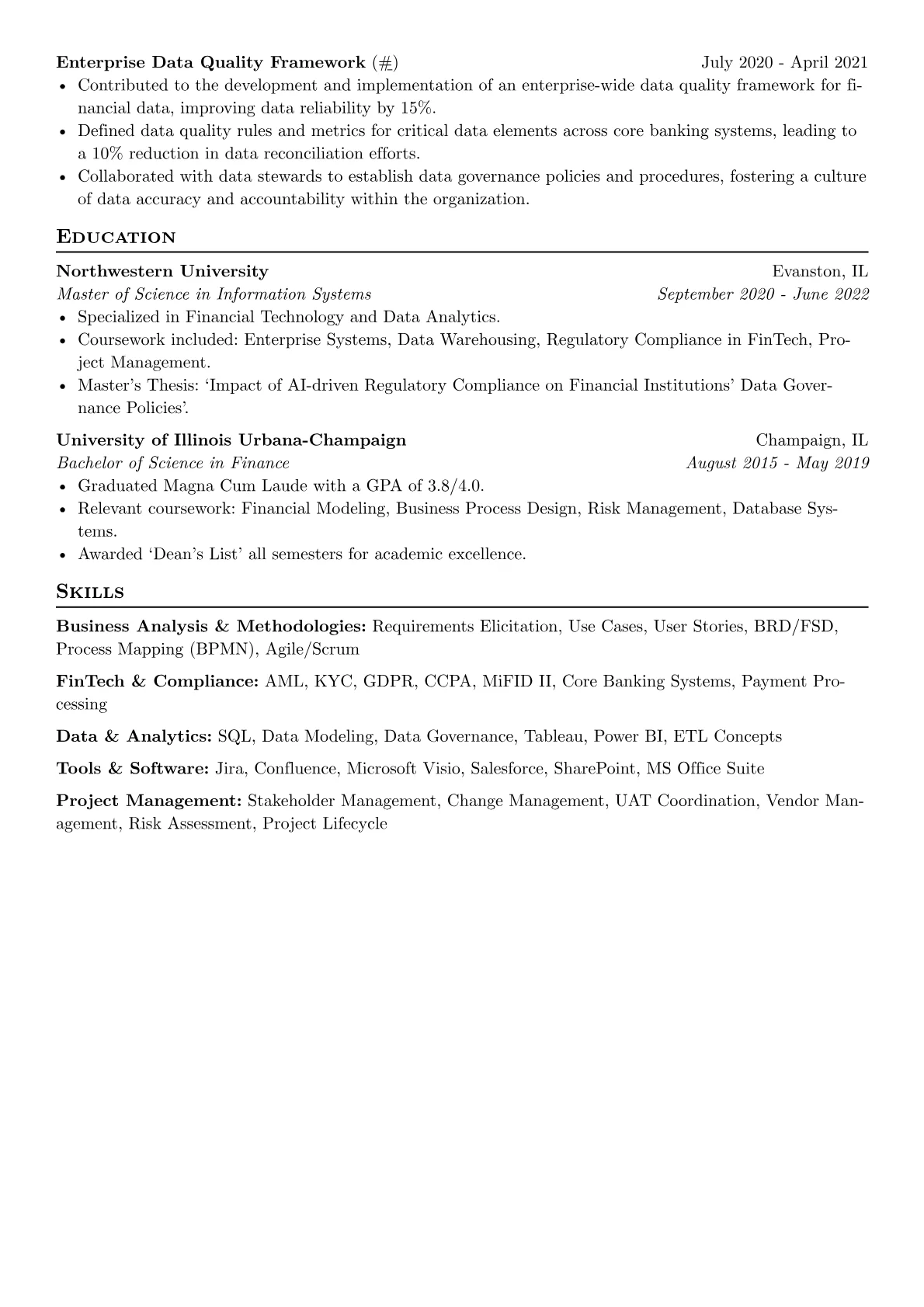Business System Analyst resume example, Business Analysis, page 2