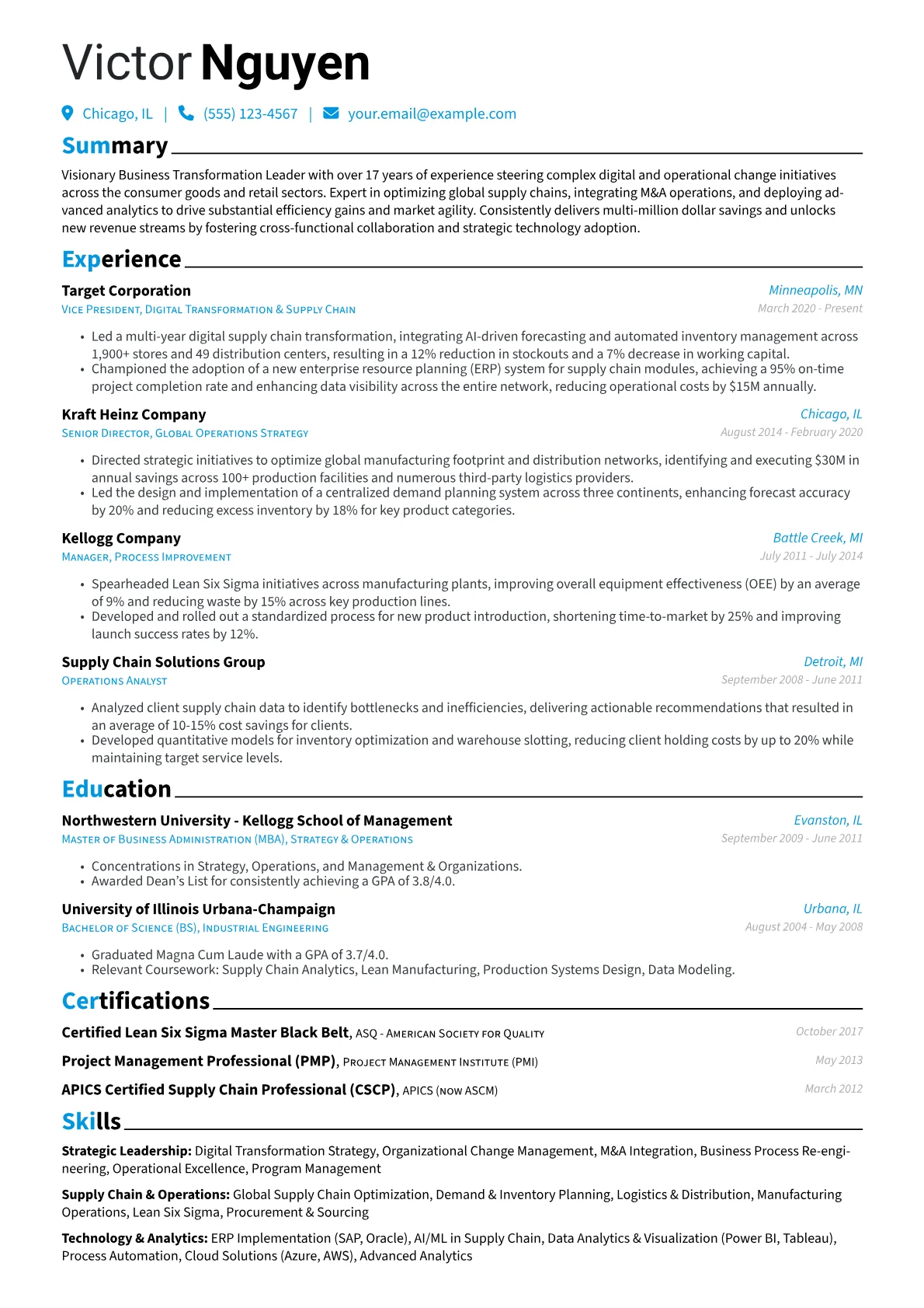 Business Transformation Leader resume example, Business Transformation, page 1