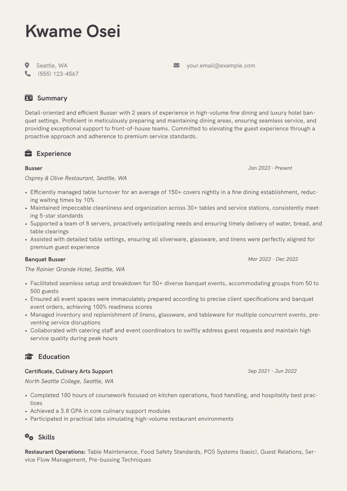 Busser - Fine Dining version - Page 1