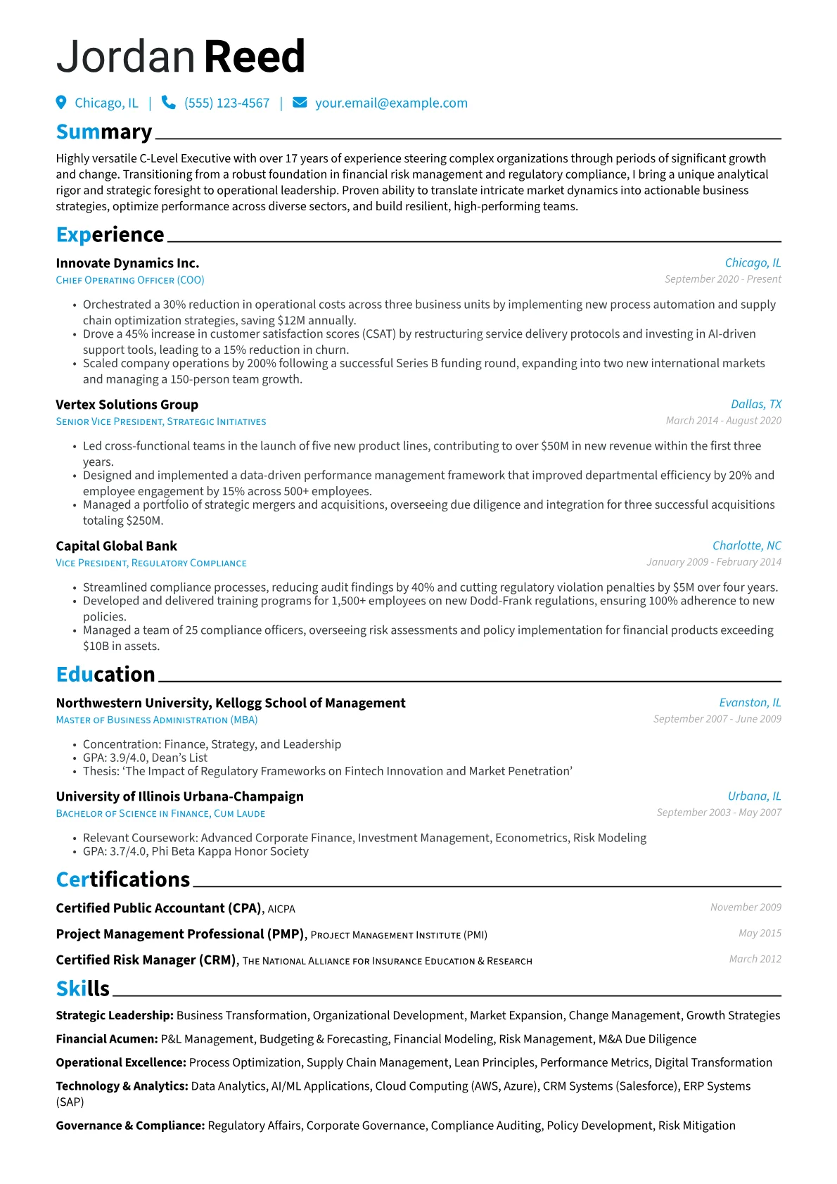 C-Level Executive resume example, Career changer, page 1