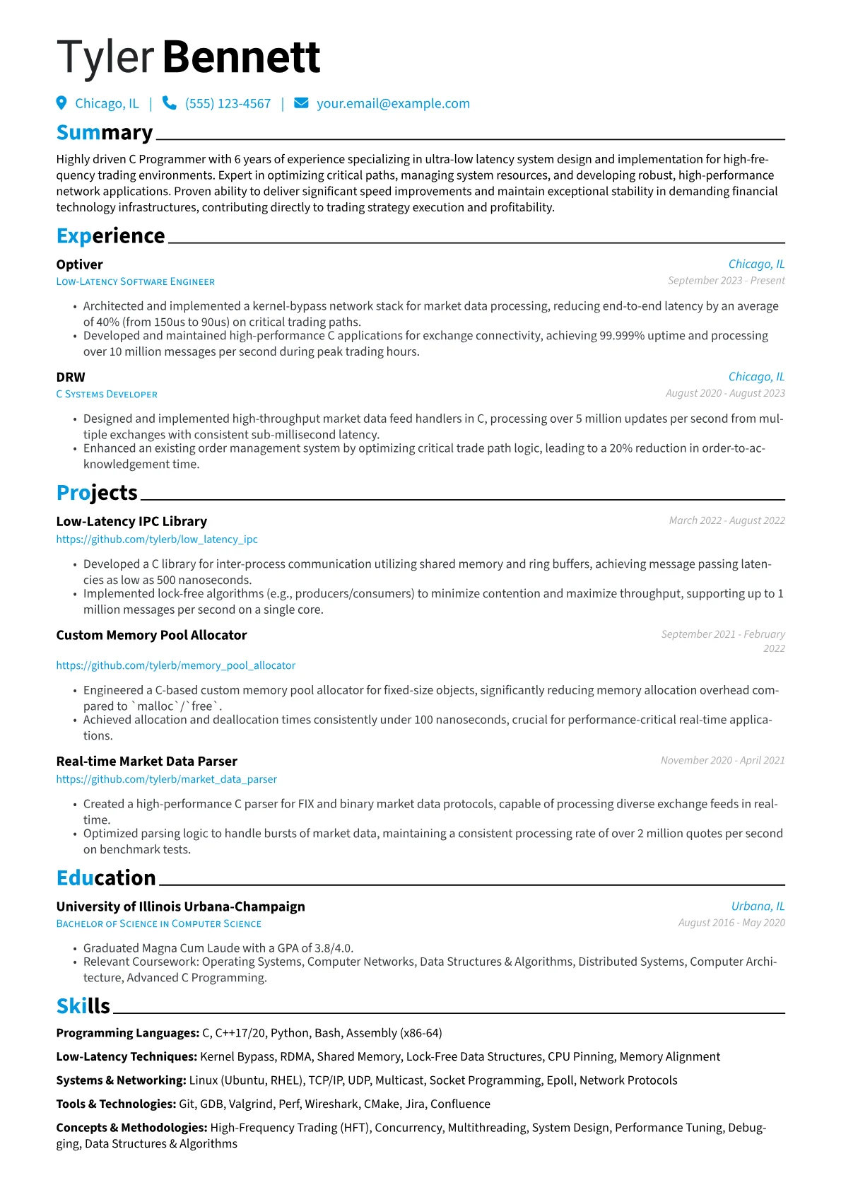 C Programmer resume example, High-Performance Financial, page 1