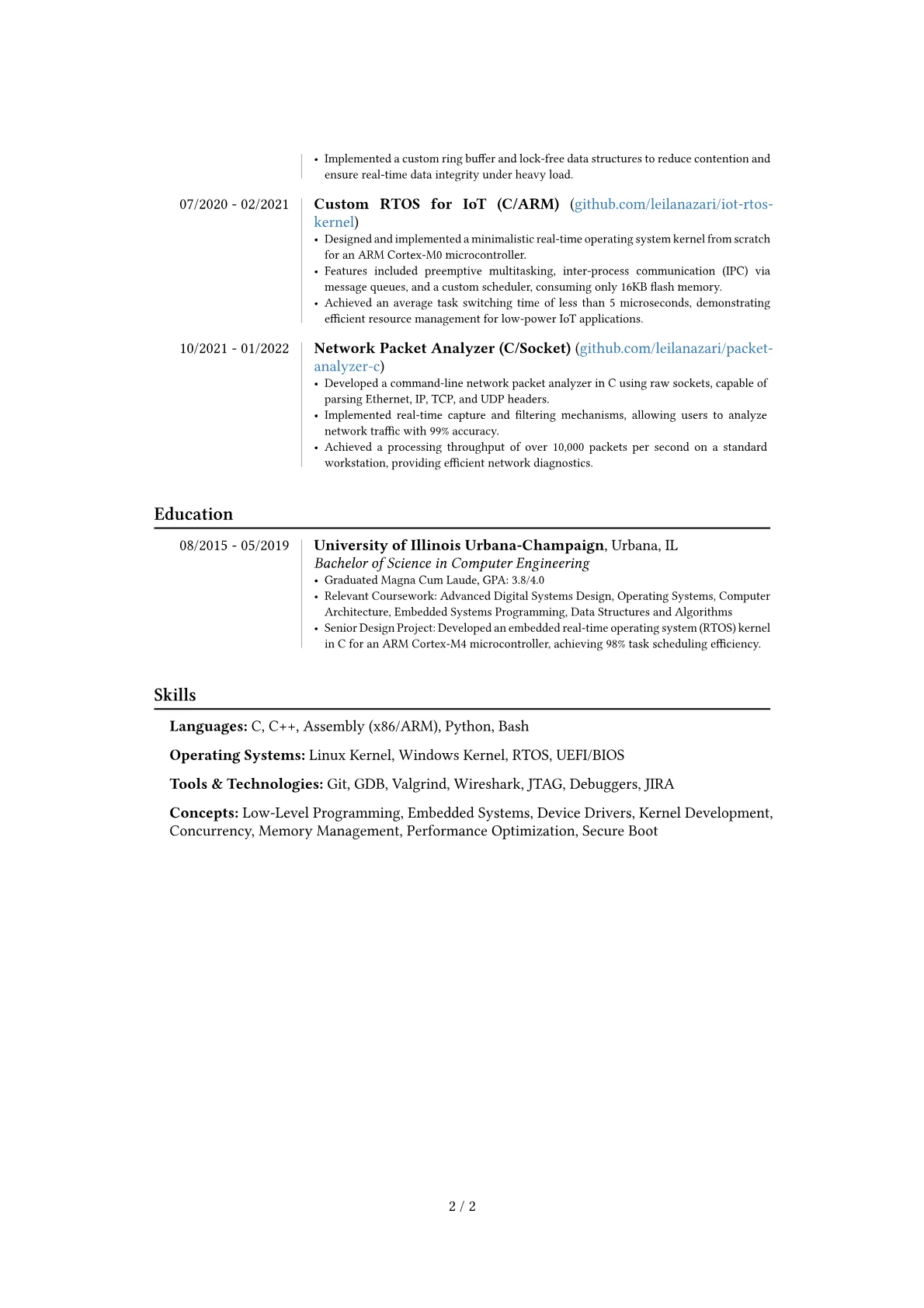 C Programmer resume example, Career changer, page 2