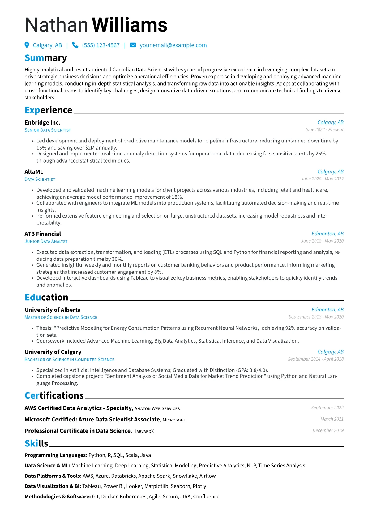 Canadian resume example, Programming Languages, page 1