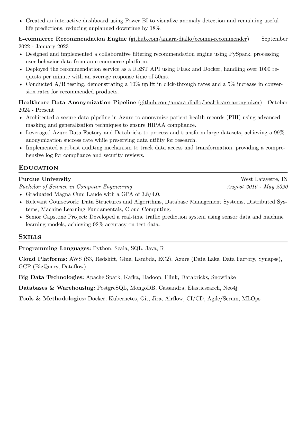 Capgemini resume example, Data Engineer Profile, page 2