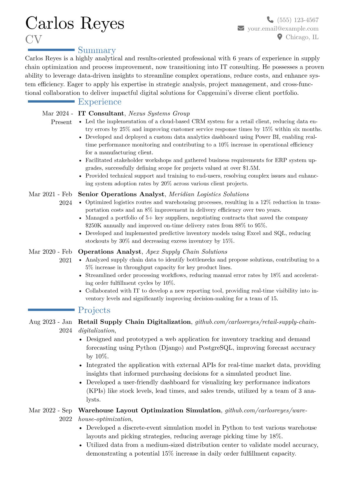 Capgemini resume example, Career changer, page 1