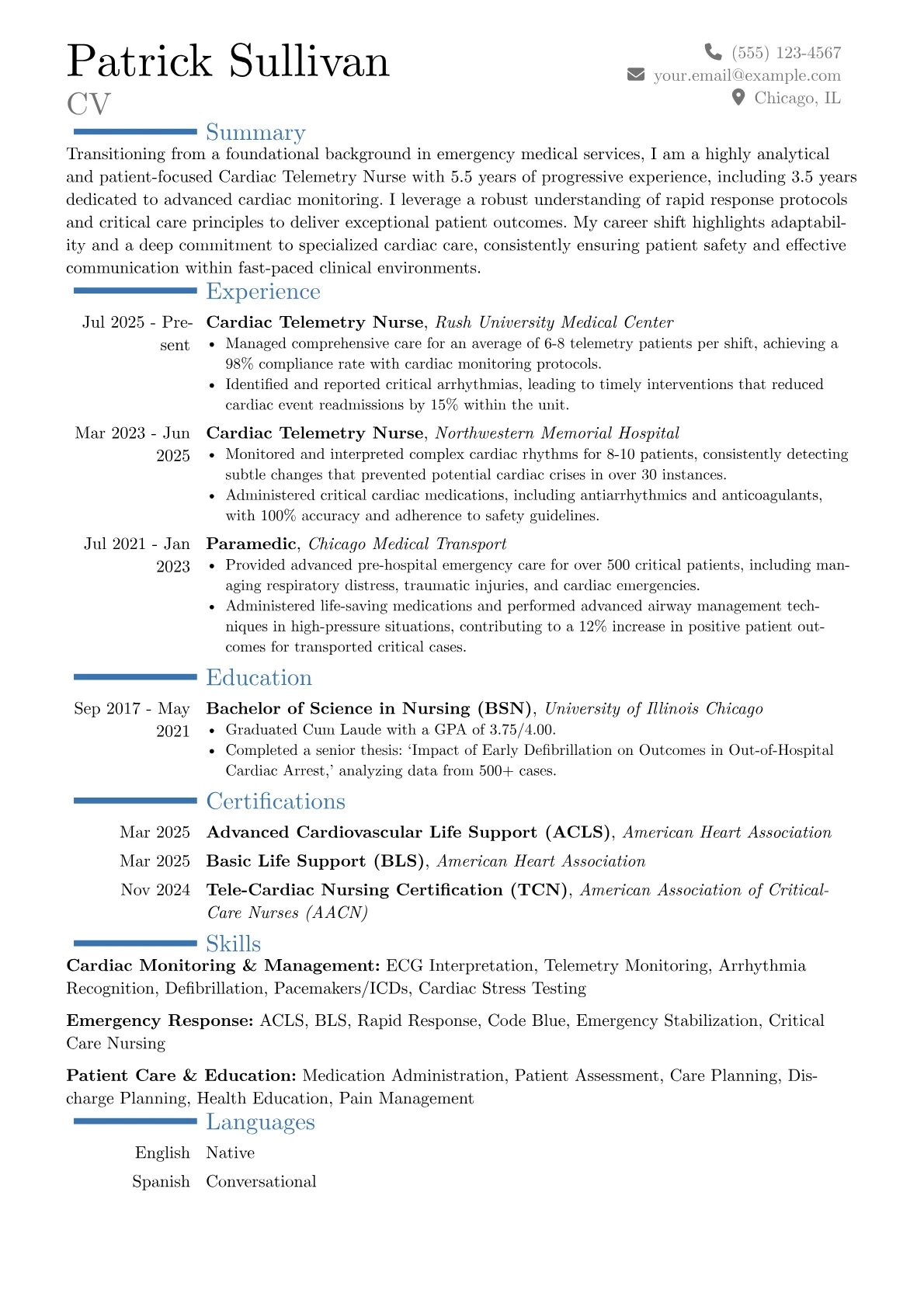 Cardiac Telemetry Nurse resume example, Career changer, page 1