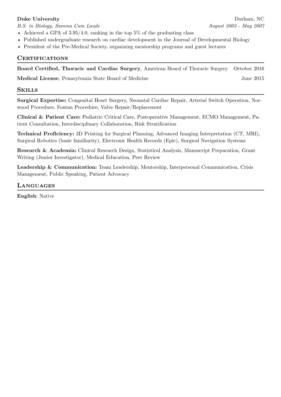 Cardiothoracic Surgeon resume example, Pediatric, page 2