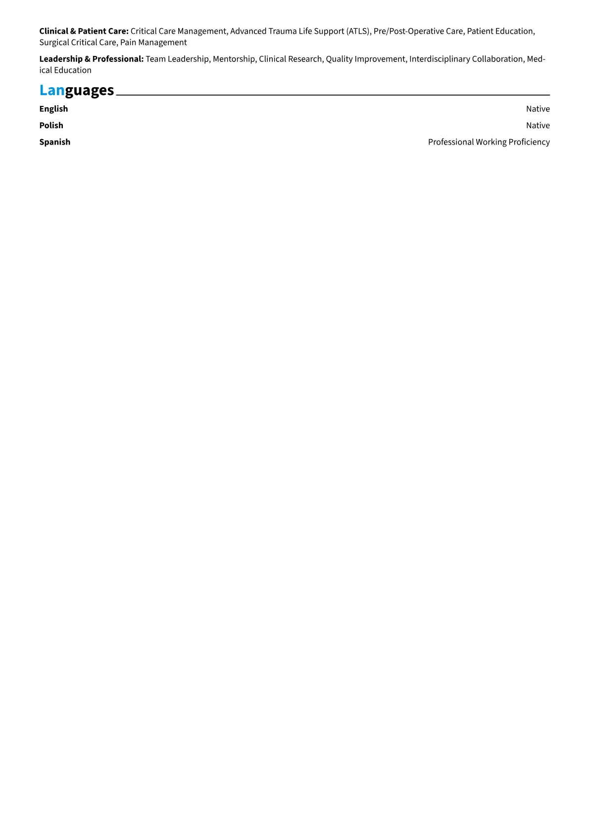 Cardiothoracic Surgeon resume example, Career changer, page 2