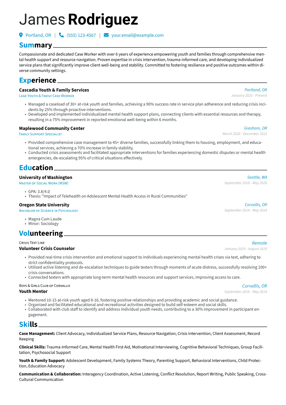 Case Worker resume example, Case Worker - Youth, page 1