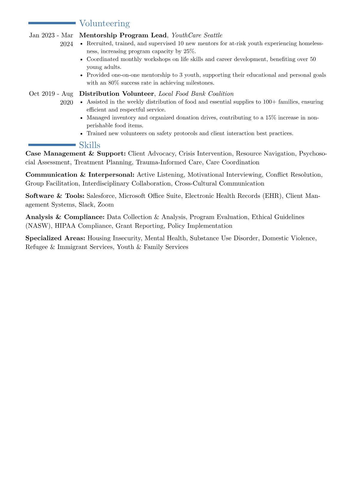Case Worker resume example, Career changer, page 2