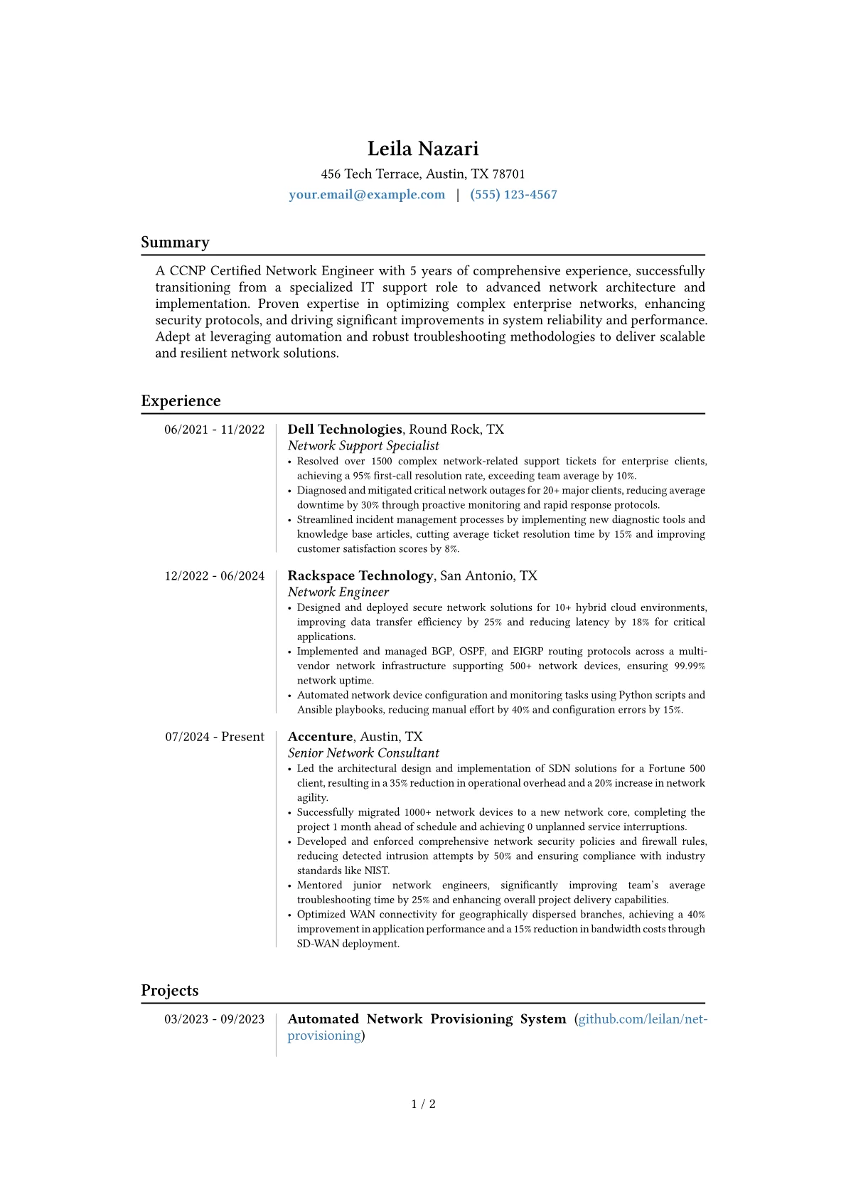 CCNP Certified Professional resume example, Career changer, page 1